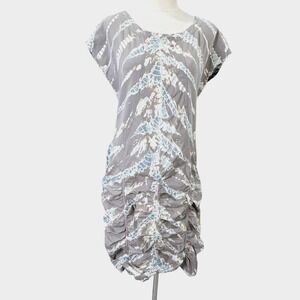Wearables by XCVI Grey Blue Tie Dye Ruched Knit Dress Lagenlook Large 3214W